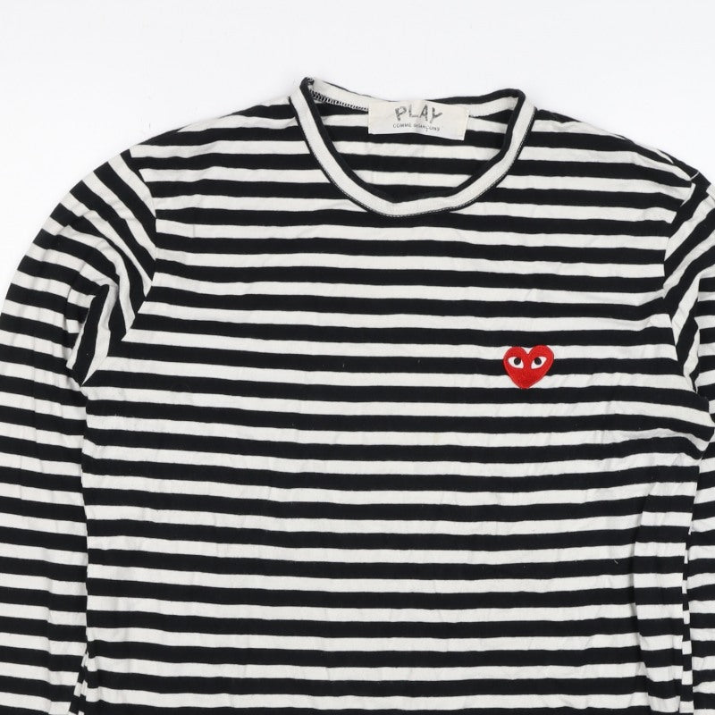 Comme des Garçons PLAY Women’s Black White Stripe Heart Long Sleeve T-Shirt XL