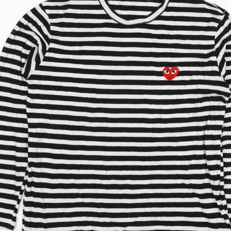 Comme des Garçons PLAY Women’s Black White Stripe Heart Long Sleeve T-Shirt XL