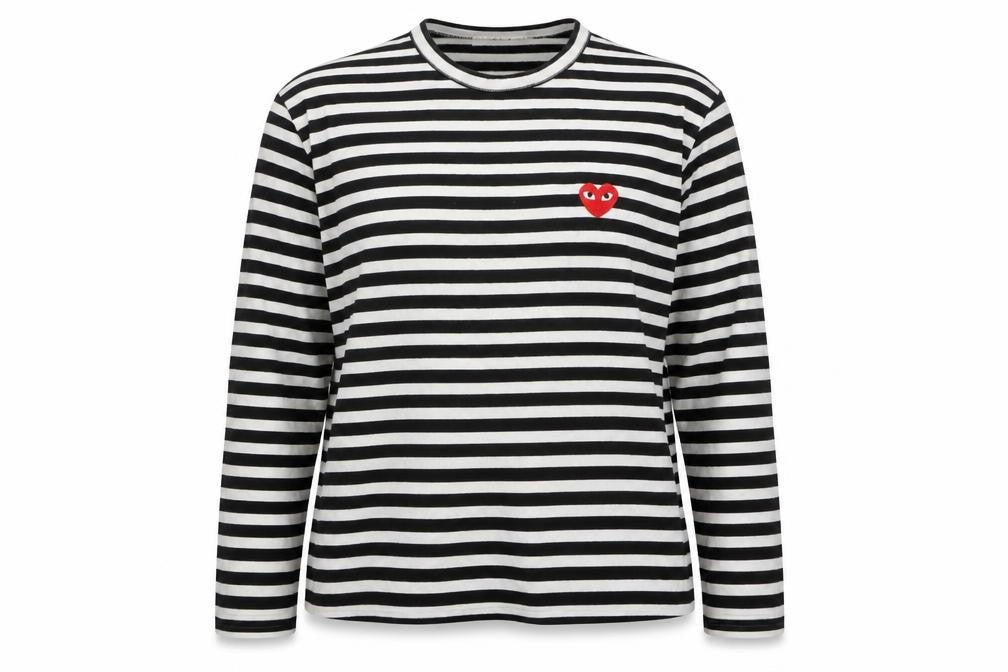 Comme des Garçons PLAY Women’s Black White Stripe Heart Long Sleeve T-Shirt XL