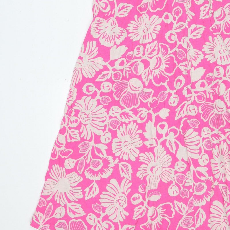 M&S Collection Women Pink Floral Size 8 Knee Length Wrap Dress