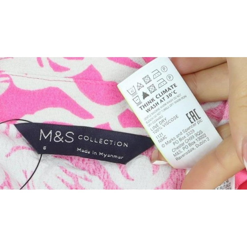 M&S Collection Women Pink Floral Size 8 Knee Length Wrap Dress