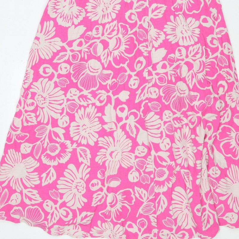 M&S Collection Women Pink Floral Size 8 Knee Length Wrap Dress