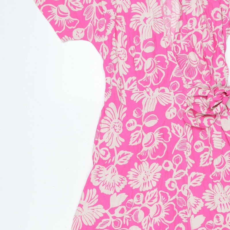 M&S Collection Women Pink Floral Size 8 Knee Length Wrap Dress