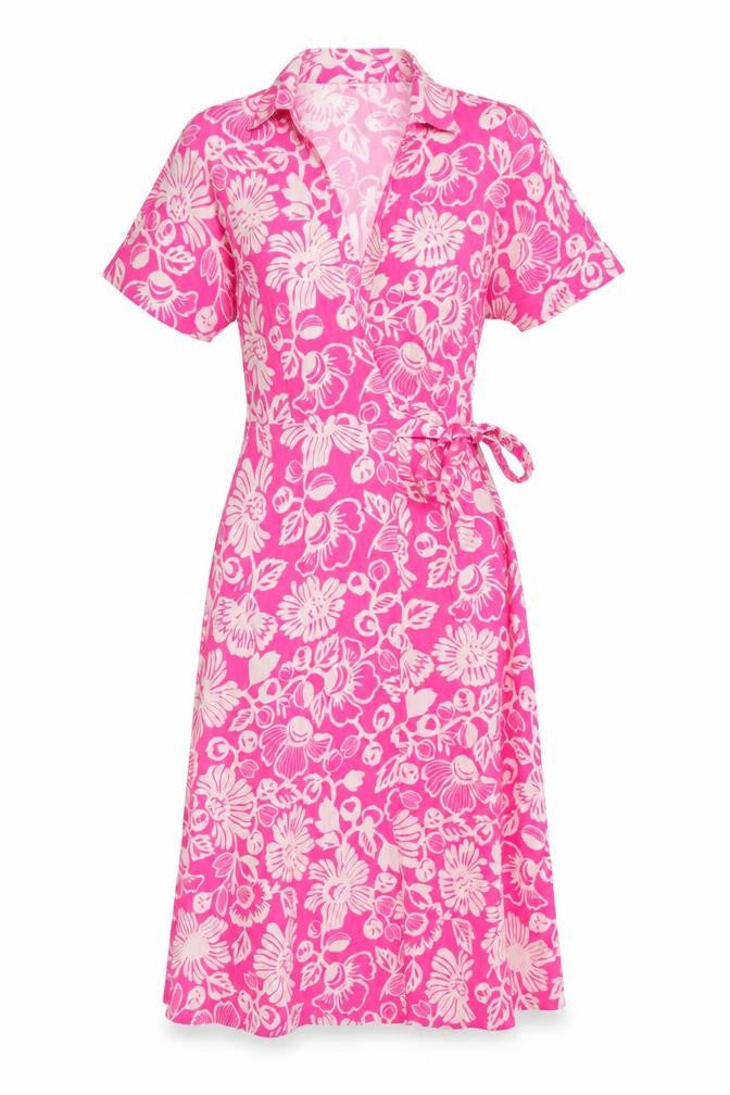 M&S Collection Women Pink Floral Size 8 Knee Length Wrap Dress
