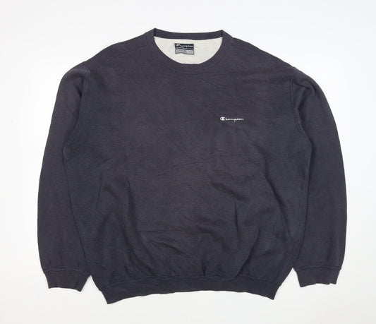 Back view of Champion Men Blue XL Vintage Crew Neck Logo Pullover Sweatshirt