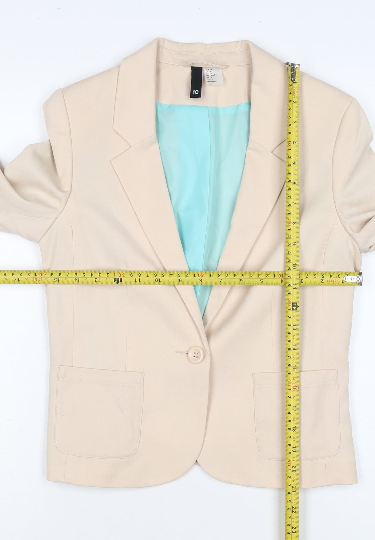 H&M Divided Women Beige UK 8 Single Button Lined Blazer