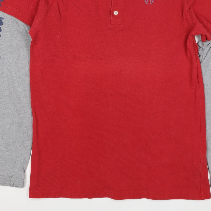 Tommy Hilfiger Men's Red Grey L Long Sleeve Layered Logo Polo Shirt
