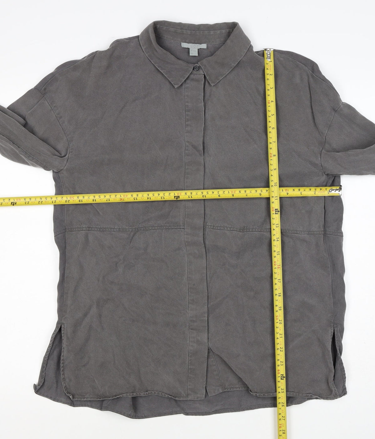 COS Men Grey S Lyocell Relaxed Long Sleeve Button-Up Shirt