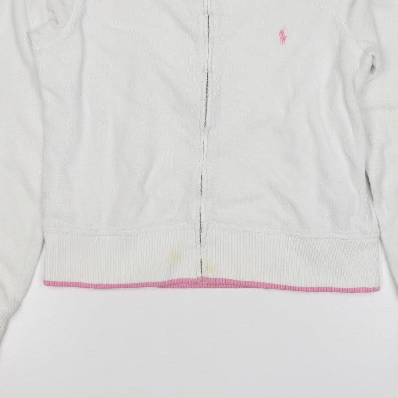 Ralph Lauren Women White Pink M Full Zip Logo Sweatshirt