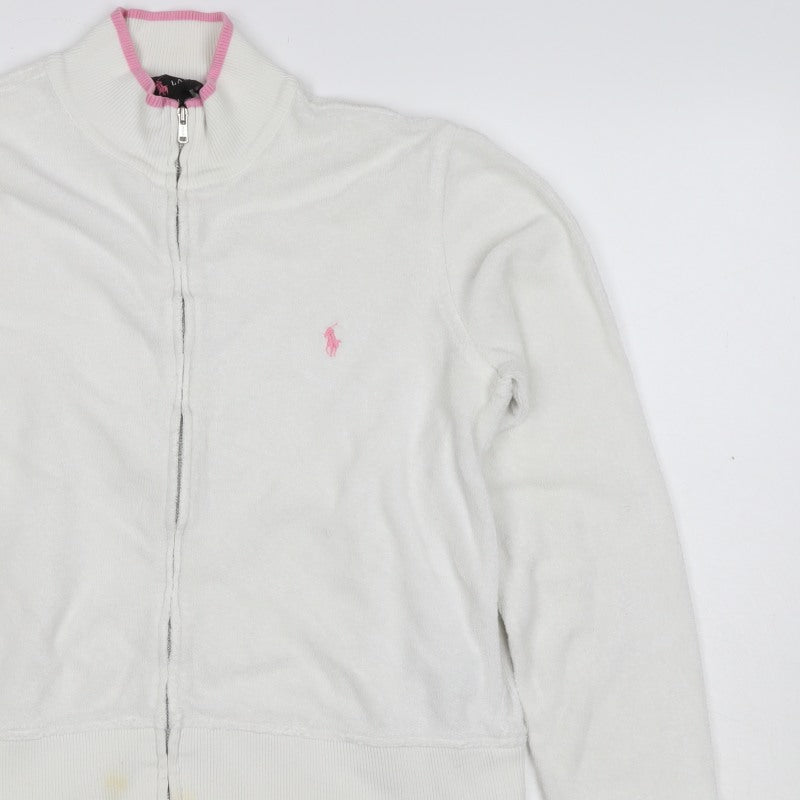 Ralph Lauren Women White Pink M Full Zip Logo Sweatshirt