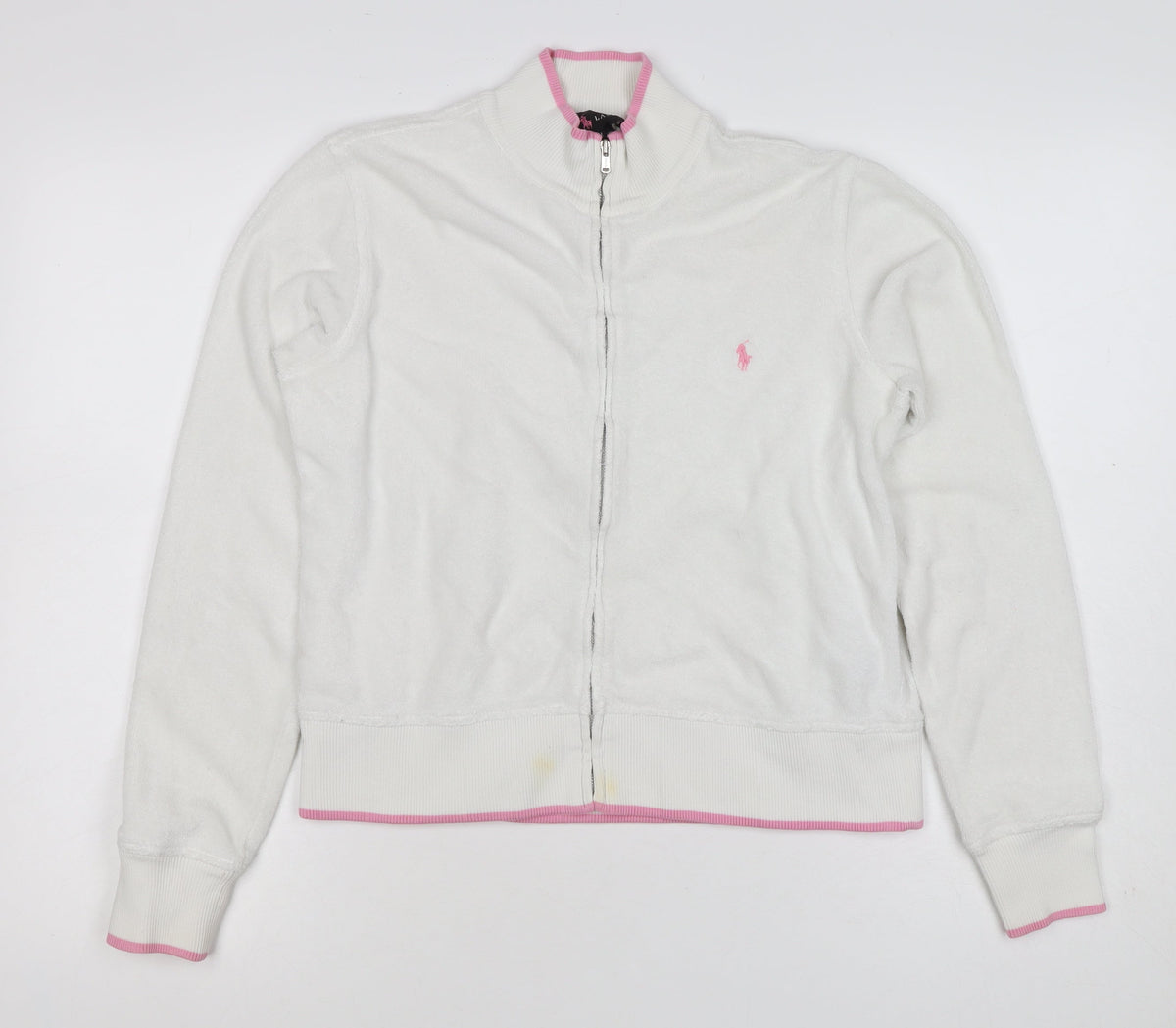 Ralph Lauren Women White Pink M Full Zip Logo Sweatshirt