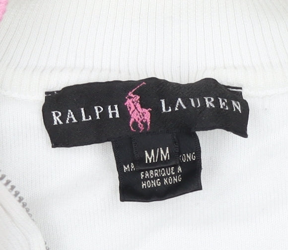 Ralph Lauren Women White Pink M Full Zip Logo Sweatshirt