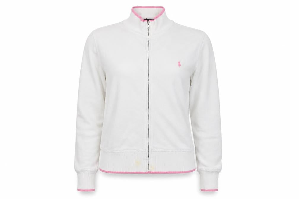 Ralph Lauren Women White Pink M Full Zip Logo Sweatshirt