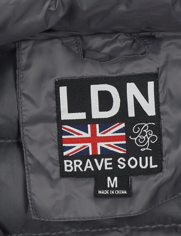 Brave Soul Men Grey M Quilted Puffer Gilet Padded Full Zip Waistcoat