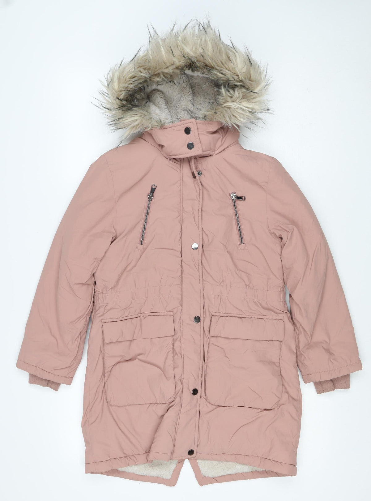 Next Girls Pink 9 Years Faux Fur Hooded Padded Parka Coat
