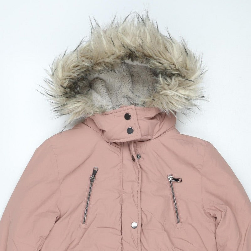 Next Girls Pink 9 Years Faux Fur Hooded Padded Parka Coat