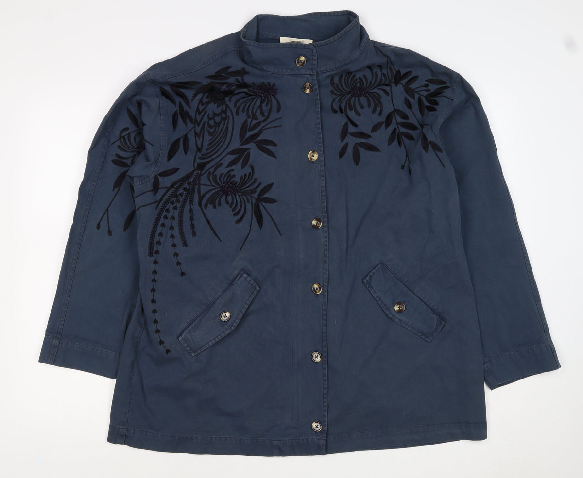 White Stuff Women’s Blue UK 16 Floral Embroidered Cotton Military Jacket