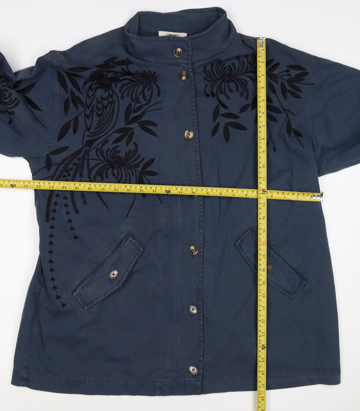 White Stuff Women’s Blue UK 16 Floral Embroidered Cotton Military Jacket