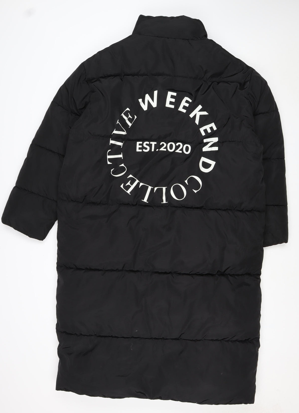ASOS DESIGN Women’s Black S Puffer Jacket Long Quilted Logo
