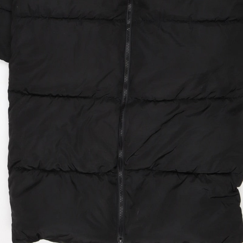 ASOS DESIGN Women’s Black S Puffer Jacket Long Quilted Logo