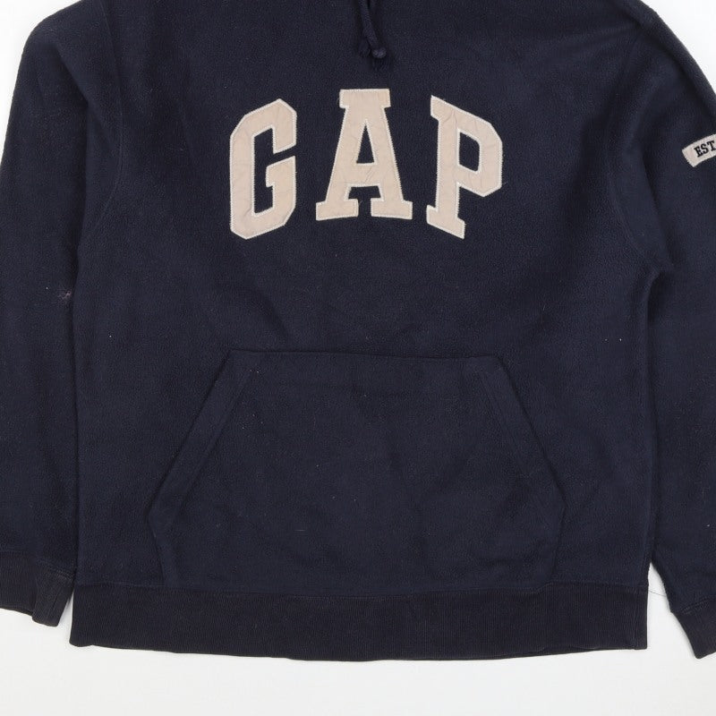 GAP Mens Blue M Fleece Pullover Hoodie Logo Pocket