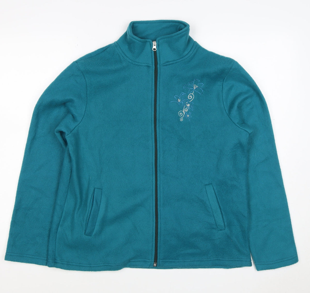 Anne de Lançay Women’s Blue S Floral Embroidered Full Zip Fleece Jacket