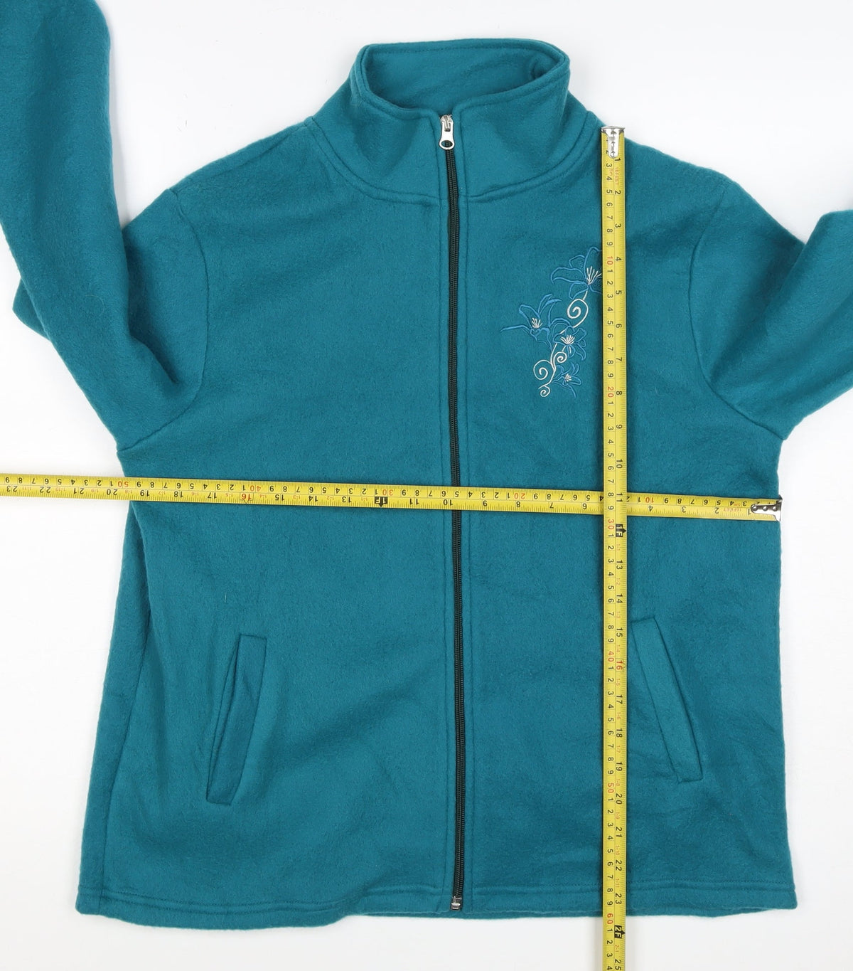 Anne de Lançay Women’s Blue S Floral Embroidered Full Zip Fleece Jacket