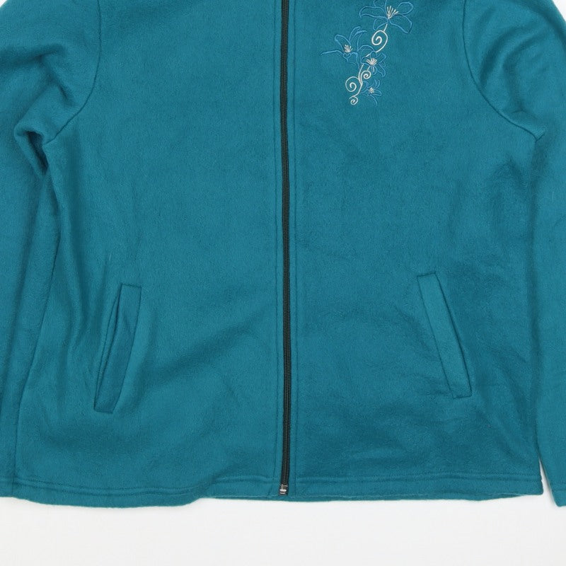 Anne de Lançay Women’s Blue S Floral Embroidered Full Zip Fleece Jacket