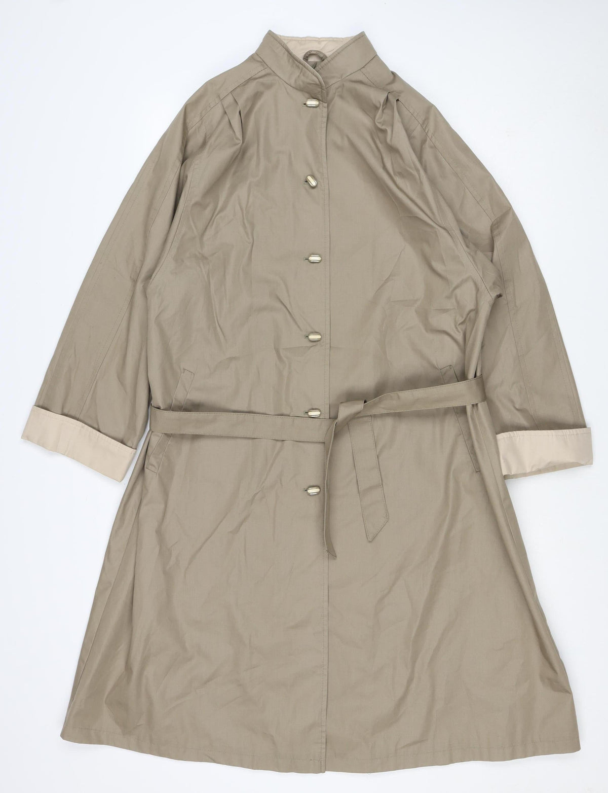 Amethyste Women's Beige Size 14 Belted Long Trench Coat Cotton Blend