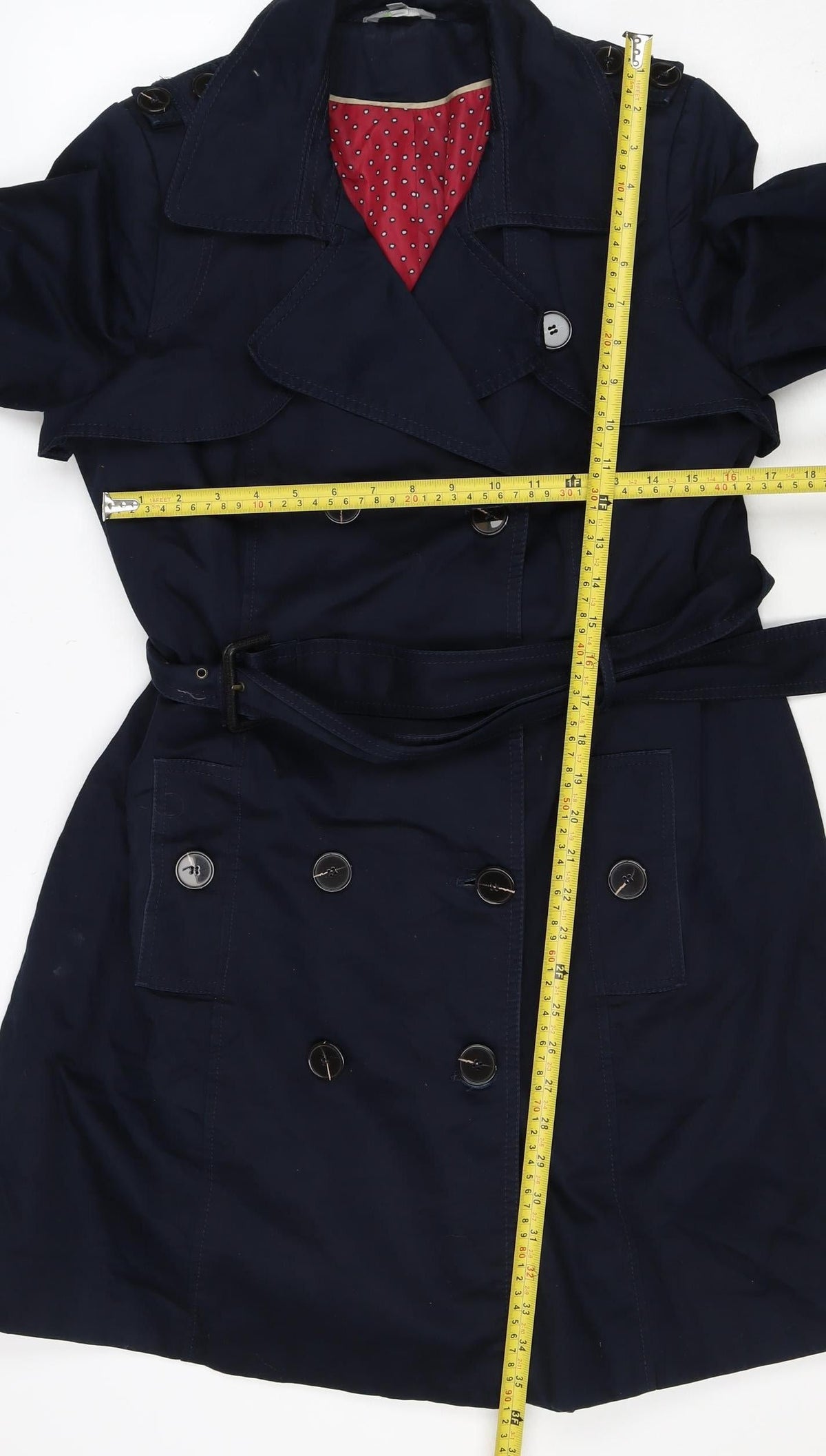 M&S Women's Navy UK 14 Belted Double-Breasted Trench Coat
