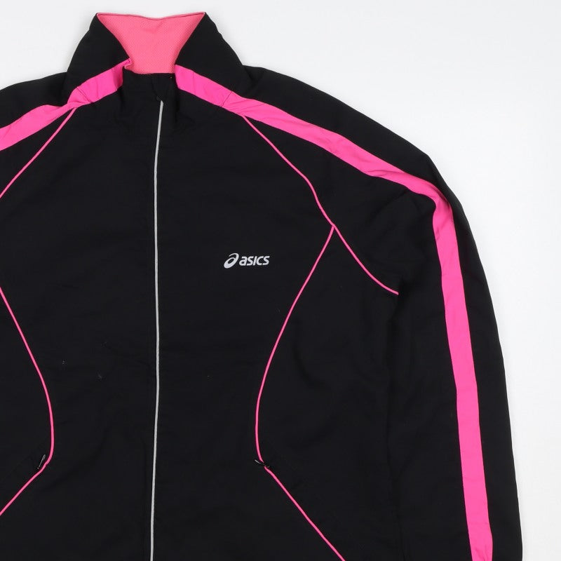 ASICS Women’s Black Pink L Windbreaker Running Jacket Full Zip
