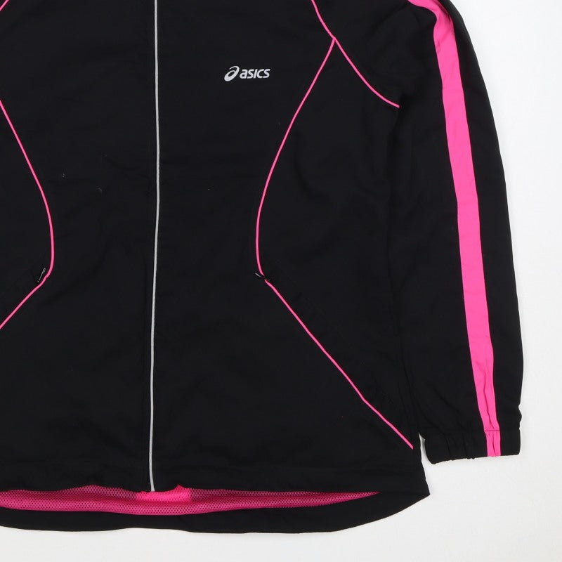 ASICS Women’s Black Pink L Windbreaker Running Jacket Full Zip