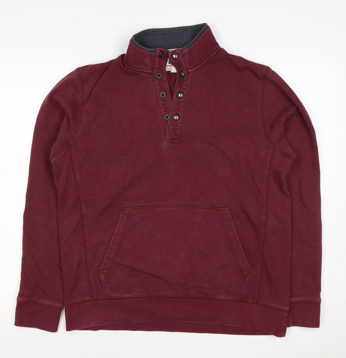 Lands' End Men’s Red M Henley High Neck Snap Sweatshirt Pockets