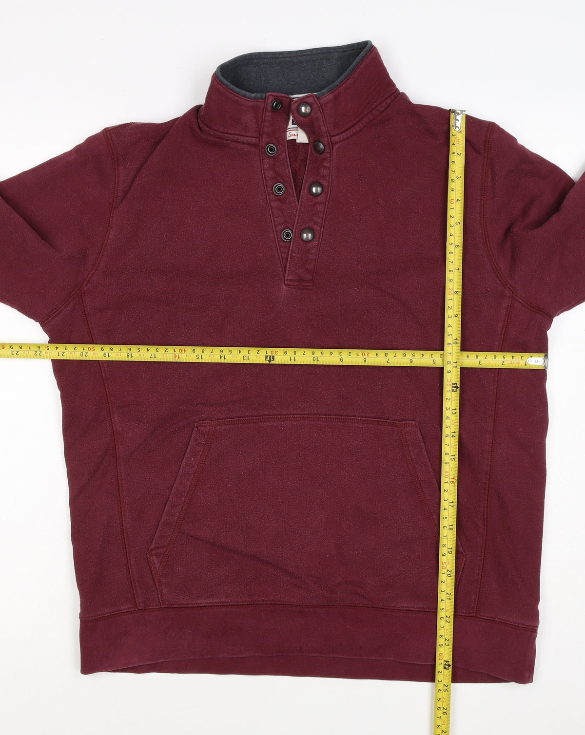 Lands' End Men’s Red M Henley High Neck Snap Sweatshirt Pockets
