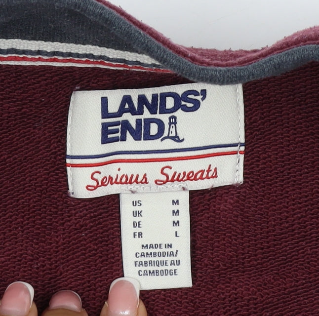 Lands' End Men’s Red M Henley High Neck Snap Sweatshirt Pockets