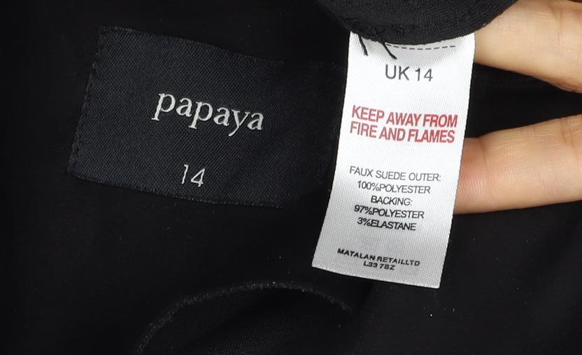 Papaya Women’s Black UK 14 Biker Jacket Faux Suede Zip