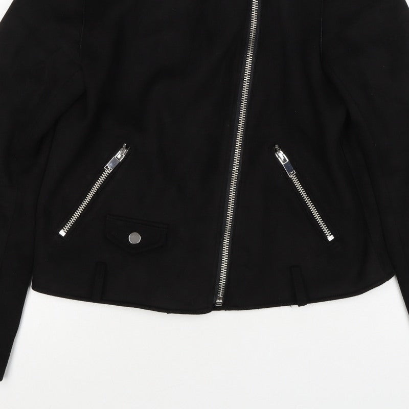 Papaya Women’s Black UK 14 Biker Jacket Faux Suede Zip