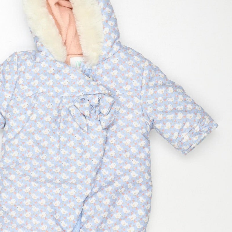 Mini Club Girls Blue 3-6M Puffer Bunny Hooded Snowsuit
