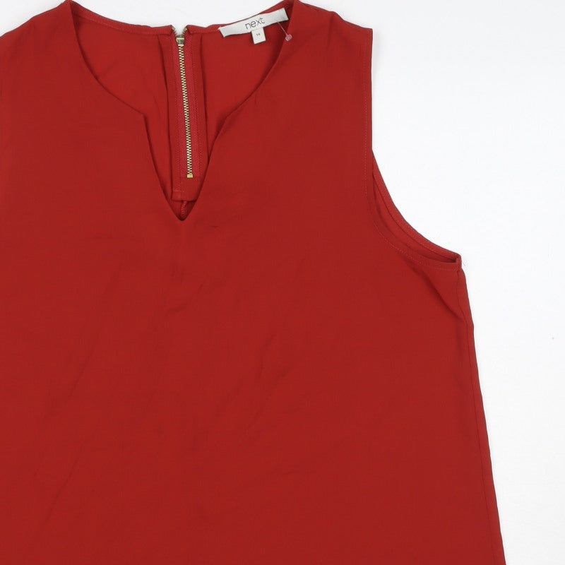 Next Women Red UK 14 Sleeveless V-Neck Zip Blouse Top