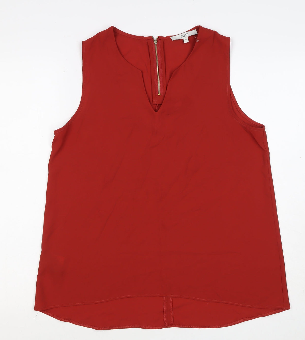 Next Women Red UK 14 Sleeveless V-Neck Zip Blouse Top