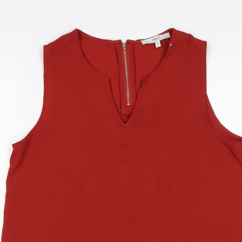 Next Women Red UK 14 Sleeveless V-Neck Zip Blouse Top