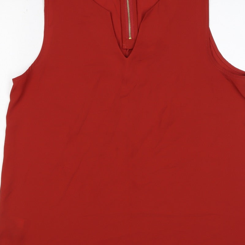 Next Women Red UK 14 Sleeveless V-Neck Zip Blouse Top