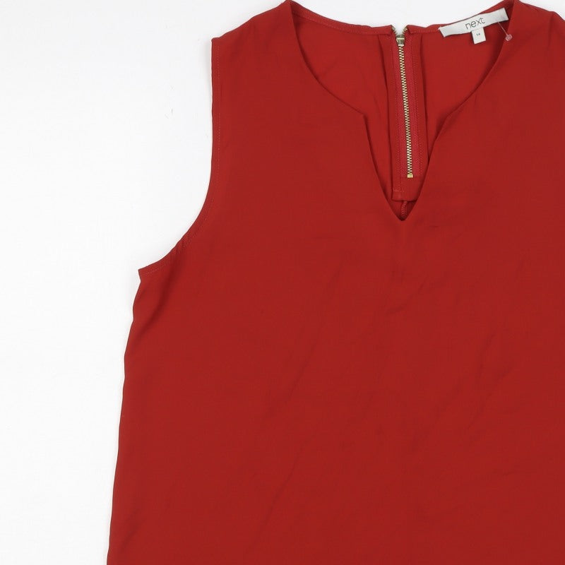 Next Women Red UK 14 Sleeveless V-Neck Zip Blouse Top