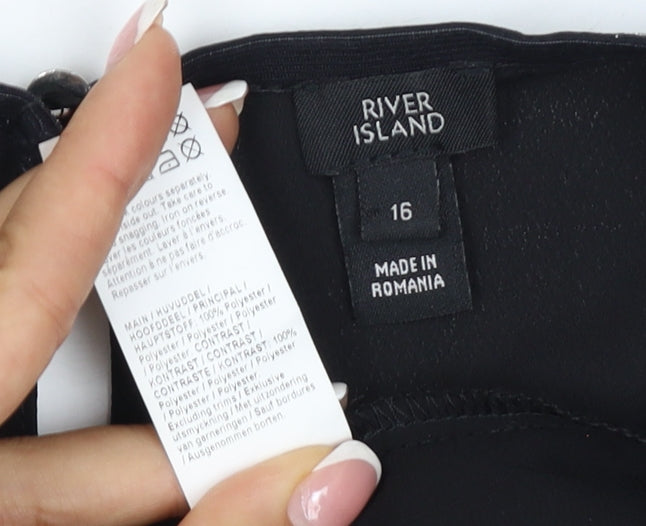 River Island Women Black UK 16 One Shoulder Cape Blouse Silver Trim