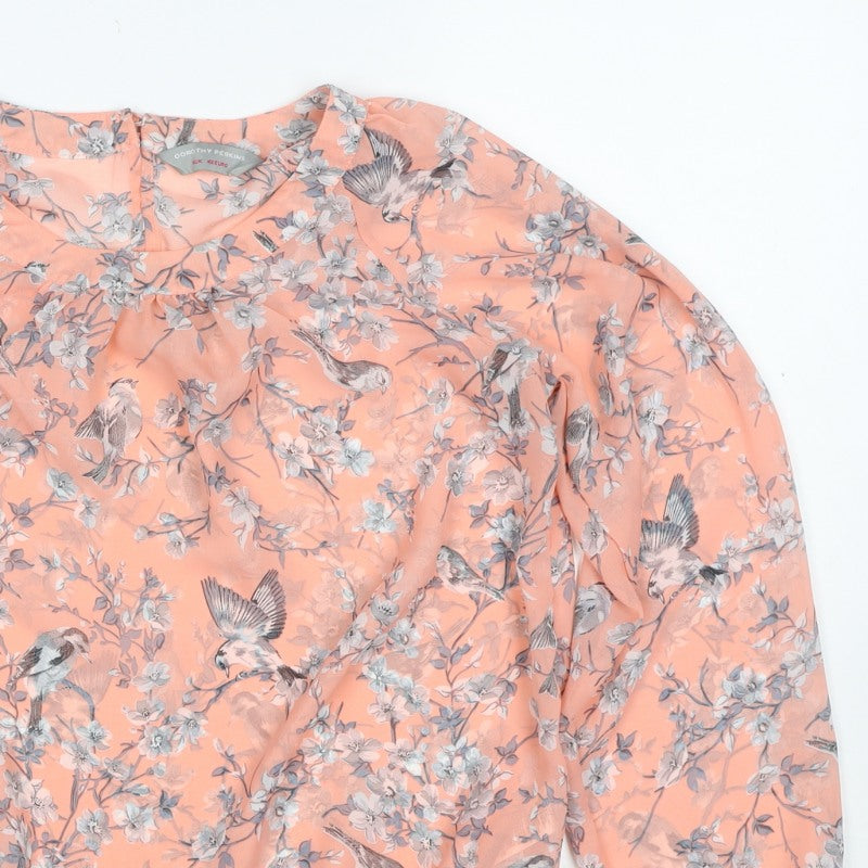 Dorothy Perkins Women Pink UK 14 Floral Bird Sheer Chiffon Blouse