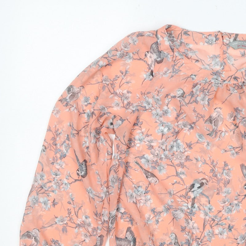 Dorothy Perkins Women Pink UK 14 Floral Bird Sheer Chiffon Blouse