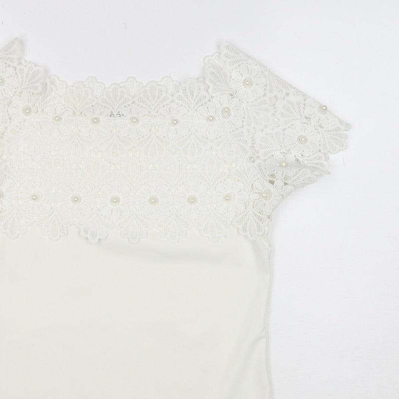 XLG Women's Ivory XL Lace Pearl Off Shoulder Floral Blouse Party