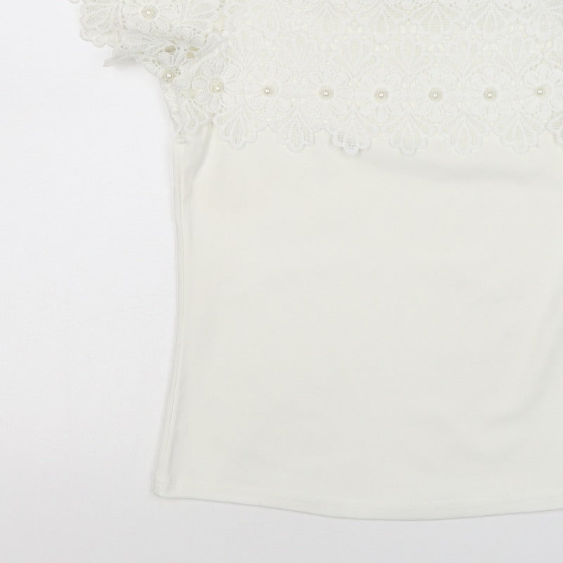XLG Women's Ivory XL Lace Pearl Off Shoulder Floral Blouse Party