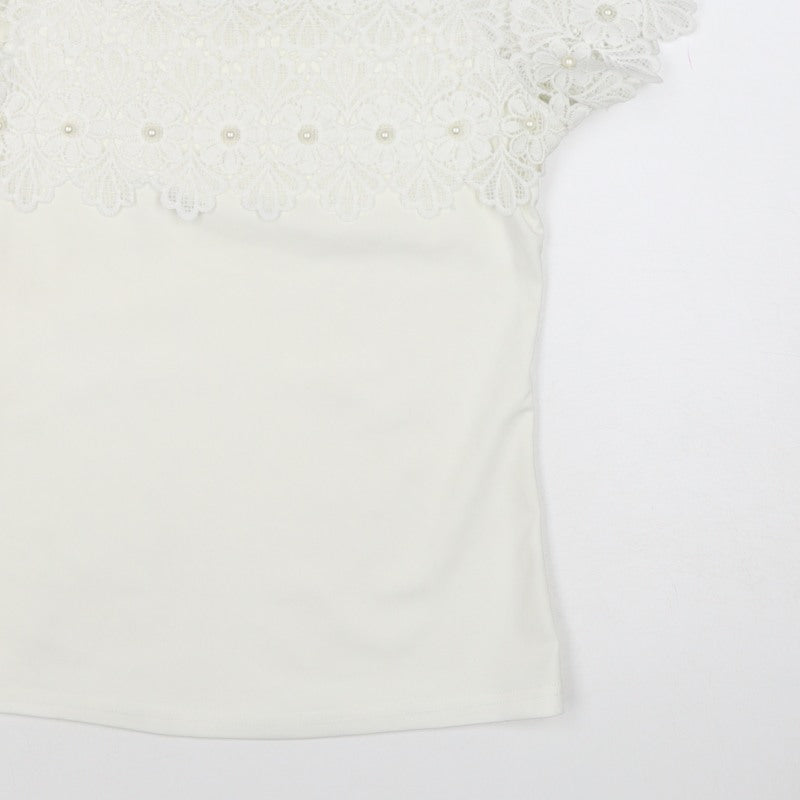 XLG Women's Ivory XL Lace Pearl Off Shoulder Floral Blouse Party