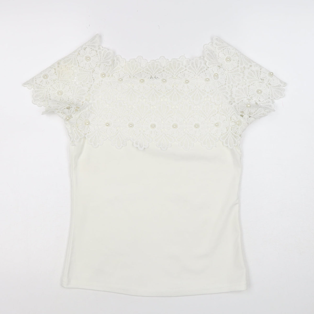 XLG Women's Ivory XL Lace Pearl Off Shoulder Floral Blouse Party